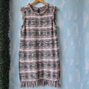 St. John Multicolor Tweed Dress with Fringe